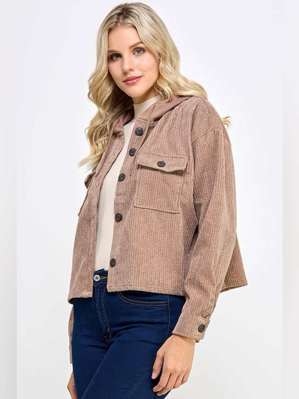 Ci Sono Corduroy Hooded Shacket